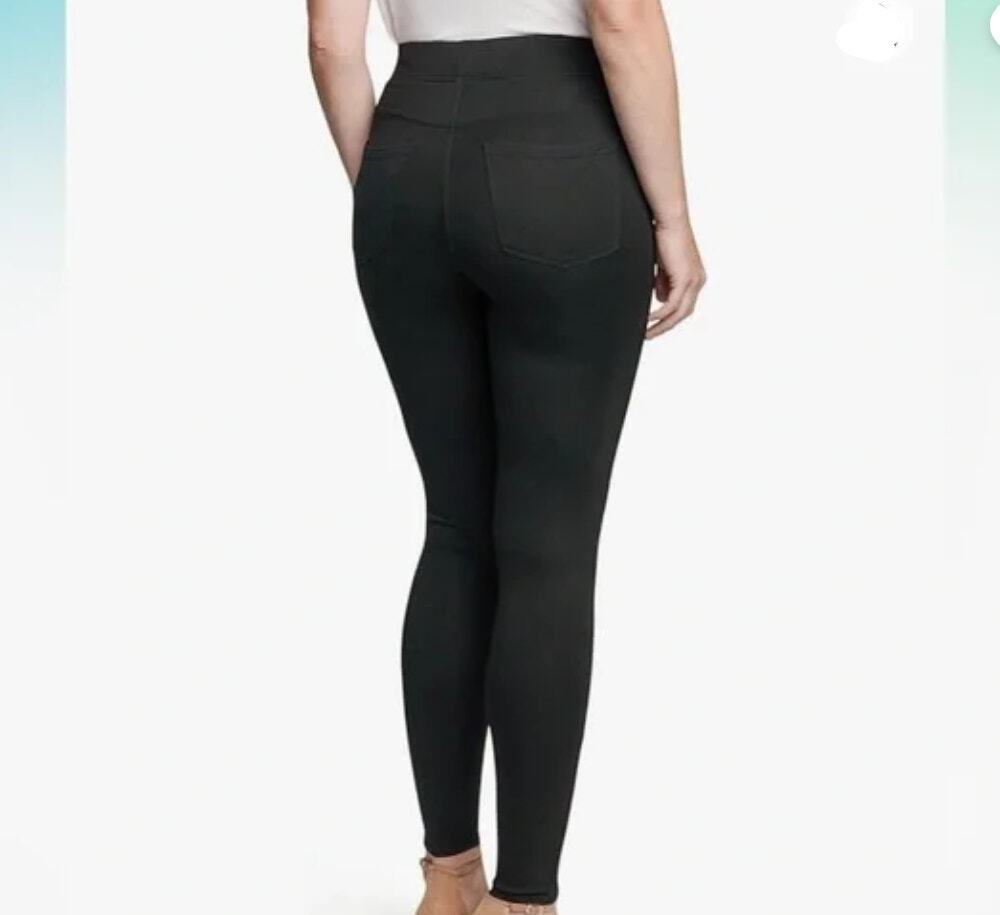 Seven7 Black Pull on Legging Ponte 4 Way Stretch Pants Scallop Hem, Sz S